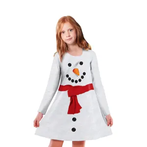 Robe de Noël pour filles avec motif bonhomme de neige et écharpe rouge décorative