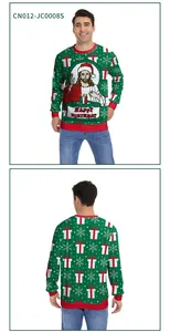 Detailed front and back view of green Christmas sweatshirt with Jesus and snowflake patterns