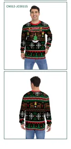 Front and back view of a black sweatshirt with digital Christmas snowflake prints