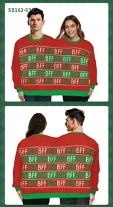 Front and back view of a double-person Christmas sweater with festive BFF patterns