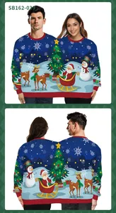 Detail of Christmas conjoined double sweater featuring Santa and reindeer festive patterns