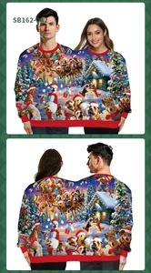 Detailed view of the double-neck ugly Christmas sweater featuring festive winter holiday prints