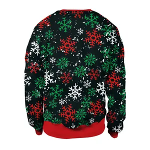 Black Christmas sweatshirt with red and white snowflake patterns and ribbed cuffs