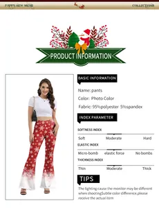 Detailed specifications and information for women's Christmas snowflake flare pants