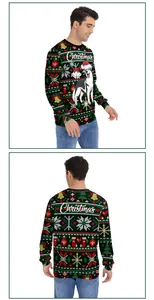Detail showing Christmas sweatshirt with festive husky print and seasonal knitted patterns
