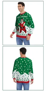 Detail showing the Santa Claus and elf knit pattern on this festive Christmas sweater