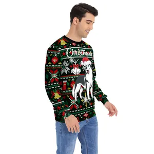 Women's Christmas Ugly Sweater Casual Long Sleeve Round Neck Santa Claus Husky Digital Print Loose Pullover Sweatshirt