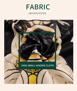 Detail of 240g polyester fabric with Christmas pug digital print for a crewneck hoodie