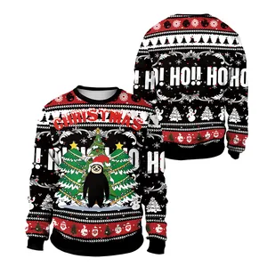 Christmas crewneck sweatshirt with holiday sloth print and festive snowman patterns
