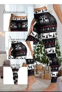 Detail view of high waist Christmas leggings showing elastic waist and lift hip design