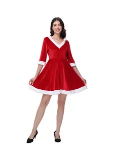 Costume di Babbo Natale da Donna Vestito con Cappuccio in Velluto Rosso Sexy con Bordo in Pelliccia Sintetica Bianca