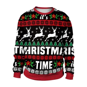 Christmas Time crewneck sweatshirt with reindeer and snowflake digital knit print