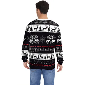 Men's Christmas sweatshirt with snowflake and reindeer print on back, holiday theme style