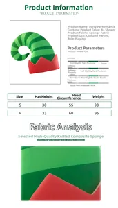 Detailed size chart for Christmas elf hat with measurements and fabric specifications