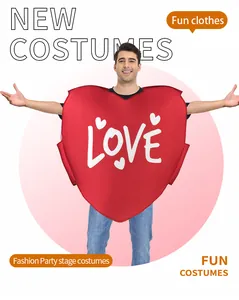 Macro detail of the 3D foam heart-shaped festival costume featuring the white LOVE text