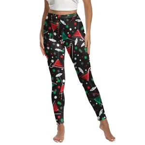 Christmas leggings with festive prints, high waist yoga pants for holiday party gym wear