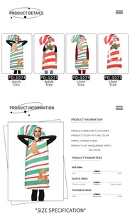 Detailed view of adult and child candy cane costumes made of soft sponge fabric