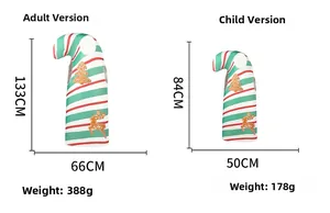 Size chart showing adult and child versions of the striped Christmas umbrella costume