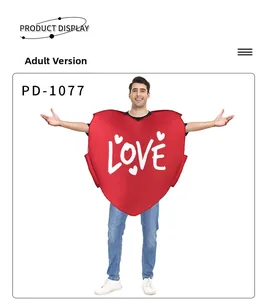 Close-up of adult Valentine's sponge heart costume with white LOVE print and patterns