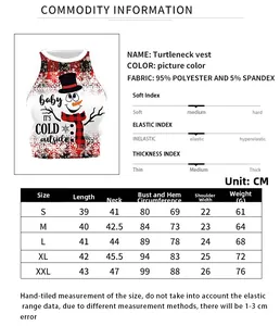 Tableau des tailles pour gilet de Noël femme avec mesures de longueur et poitrine