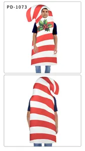 Front and back view of a Christmas candy cane costume with red and white stripes