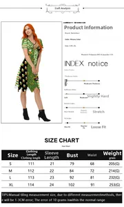 Detailed size chart for St. Patrick's Day irregular leaf print V-neck dress