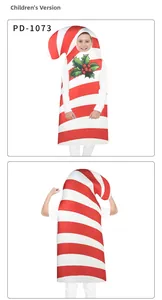 Front and back view of child Christmas candy cane costume with red white stripes