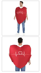 Front and back view of red heart sponge costume with white heartbeat ECG line prints