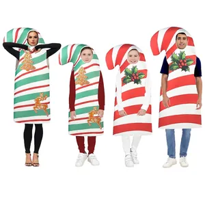Christmas Candy Cane Costume Striped Polyester Sponge Performance Wear For Adults And Kids Festive Party Cosplay Props