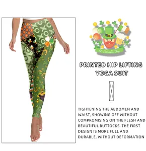 Détails du legging Saint-Patrick avec motif trèfle et ceinture haute gainante