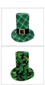 Detailed comparison of green striped and shamrock pattern St. Patrick's Day top hats