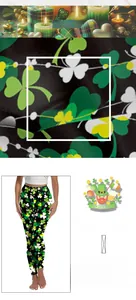 Detail of 180g milk silk wool fabric on Saint Patrick's Day clover print yoga leggings