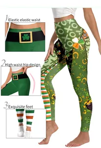 Détails du legging de Saint-Patrick à taille haute avec imprimé numérique de trèfle