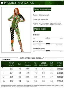 Detailed size guide and fabric specs for the Saint Patrick's Day printed jumpsuit