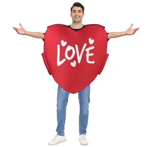 Red heart-shaped foam costume with white LOVE print for Valentine Day performances