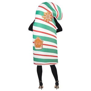 Inflatable candy cane Christmas costume with gingerbread house and snowflake patterns