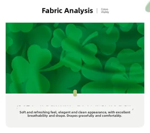 Detailed view of green shamrock pattern on breathable lightweight polyester fabric