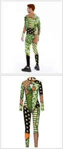 Detailed view of St. Patrick's Day bodysuit with shamrocks and gold coin digital print