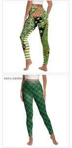 Vues détaillées des leggings de la Saint-Patrick avec trèfles et motifs à carreaux verts