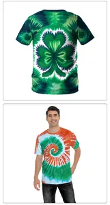 Detailansicht des St. Patrick's Day Batik-T-Shirts mit kräftigem grünem Kleeblatt-Muster