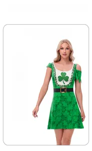 Detail of St. Patrick's Day dress featuring clover print and hollow out sleeve design
