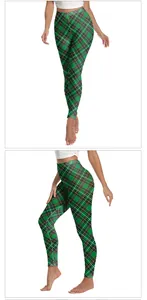 Vue avant et latérale du legging de yoga à carreaux verts et taille haute pour femme
