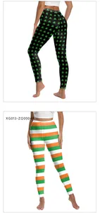 Vue détaillée du legging de yoga Saint-Patrick avec imprimé trèfles et rayures