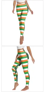 Détail des imprimés trèfles et rayures sur le legging de yoga taille haute Saint-Patrick