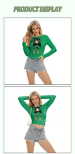 Detalle de camiseta verde Lucky con estampado de trébol para el día de San Patricio
