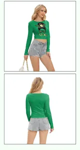 Vista frontal y trasera del crop top verde de San Patricio con estampado Lucky y gráfico