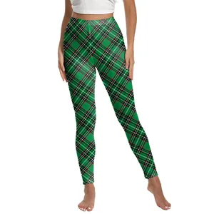 Leggings de yoga taille haute pour femmes avec motif à carreaux vert de la Saint-Patrick
