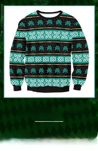 Detail of Irish festival green tie-dye crewneck sweatshirt with shamrock patterns