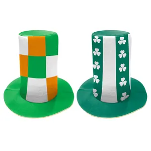 Saint Patrick's Day hats set featuring green clover prints and Irish flag plaid designs