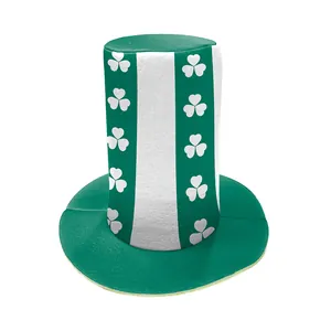 St Patricks Day Hat Green Irish Festival Tall Top Hat Shamrock Printed Plaid Costume Party Leprechaun Hat For Adult Kids